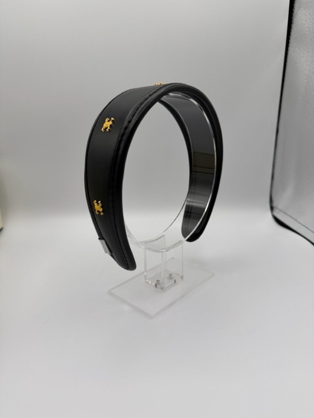Black Leather Headband with Gold Accent Studs